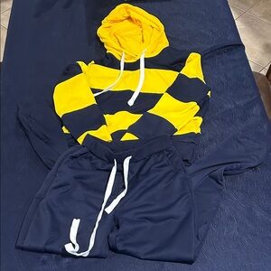 Yellow and Navy Checkered Hoodie Set